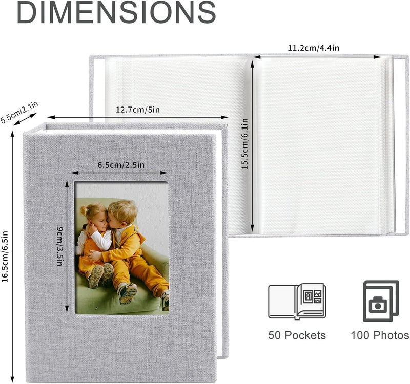 Sprsthai 4x6 Small Photo Album Photos Book, Linen Cover Photo Album, 50 Page Holds 100 Pictures, photobook for Anniversaries Vacations, Grey - Image 3